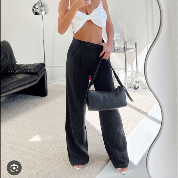 Princess Polly Archer Black Wide Leg High Waisted Pants - Picture 2 of 8